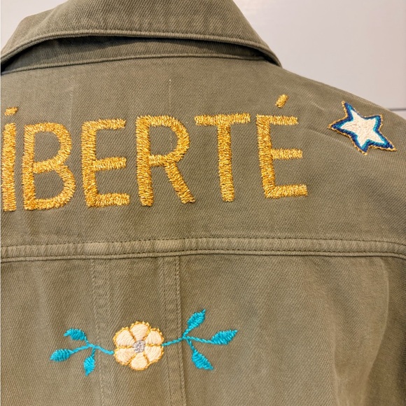 Sezane LIBERTÉ Olive Green Embroidered Military Jacket/Button Down Shirt - Picture 3 of 9